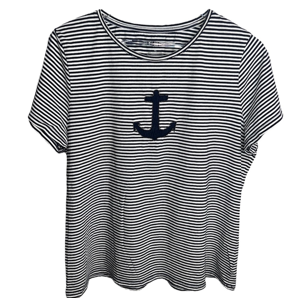 Talbots Striped Anchor Beaded Design Top